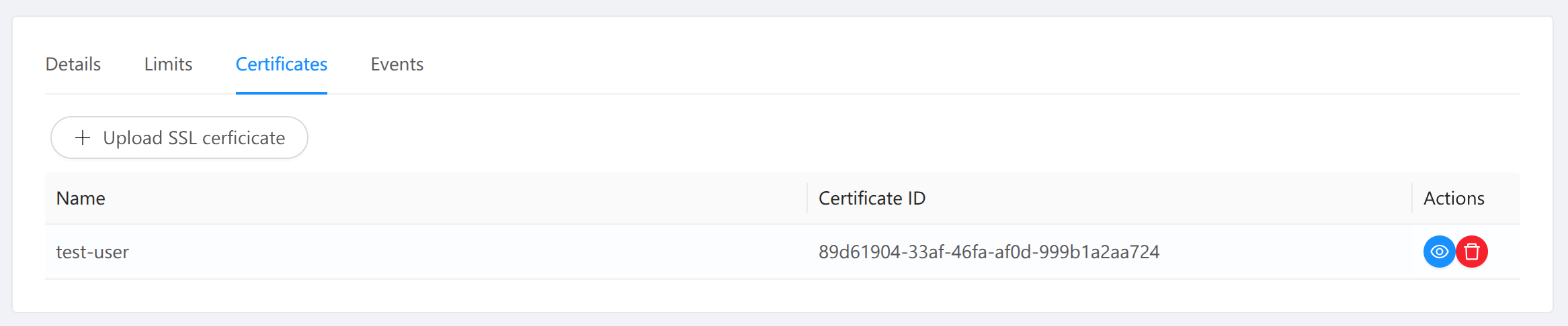 List of certificates for account.